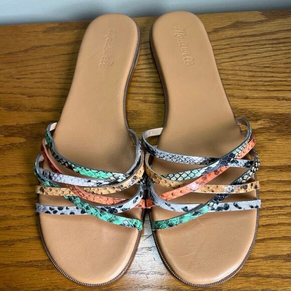 Madewell Tracie Crisscross Slide Sandal Snake Embossed Leather Multicolor Sz 9.5 - Picture 1 of 8